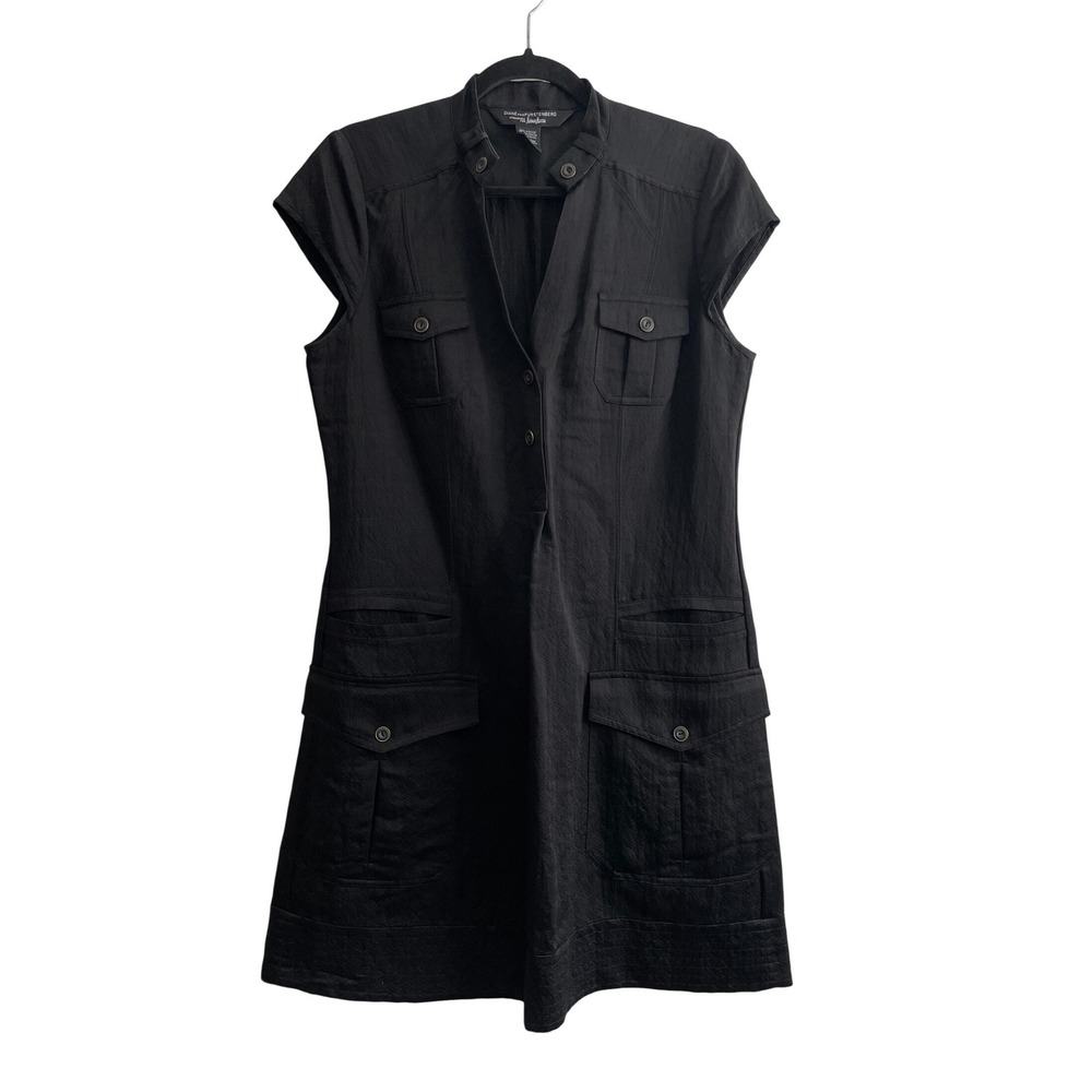 Diane von Furstenberg DVF Black Utility Shift Dress Neiman Marcus Size 10